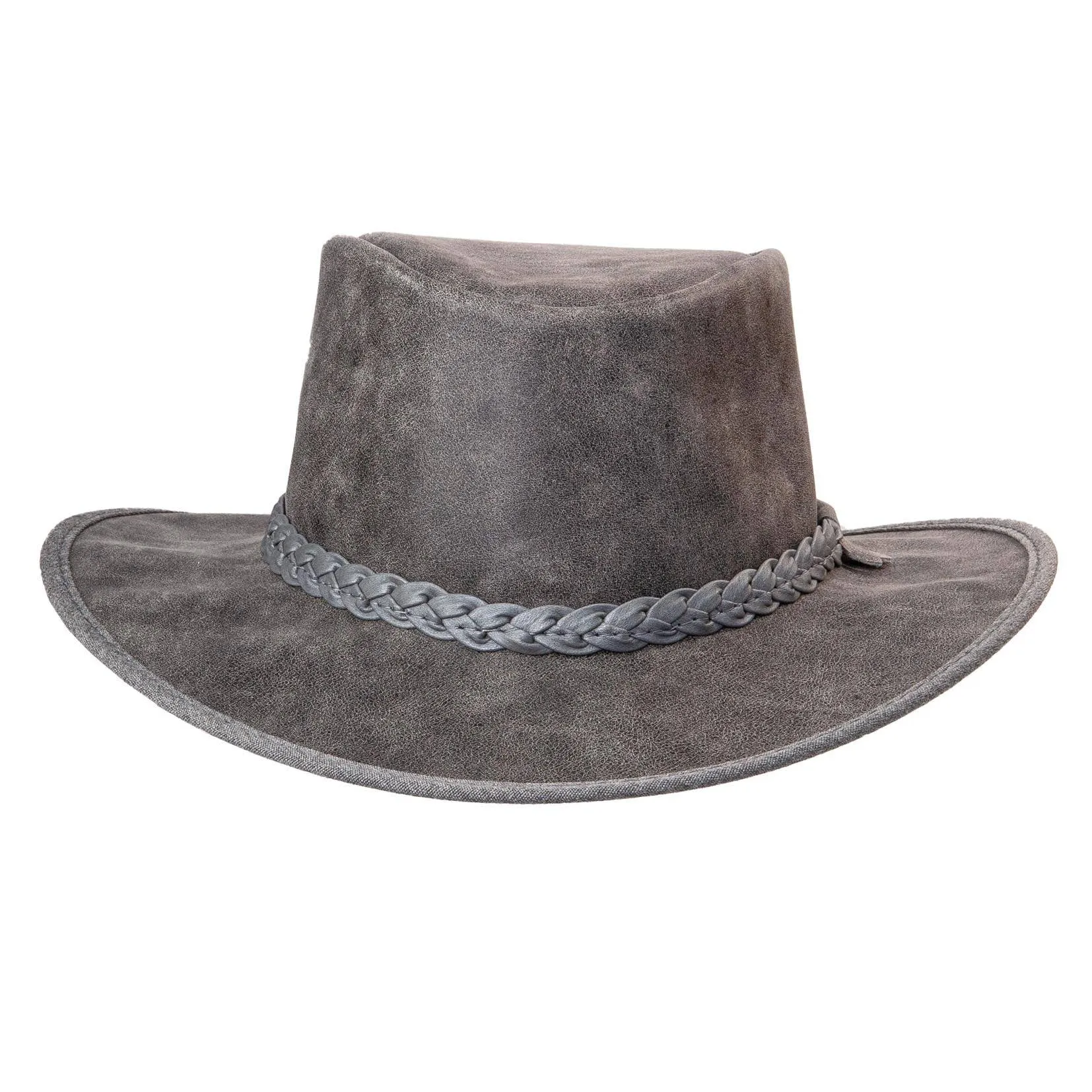 American Hat Makers Unisex Crusher - Leather Crushable Outback Hat in Black