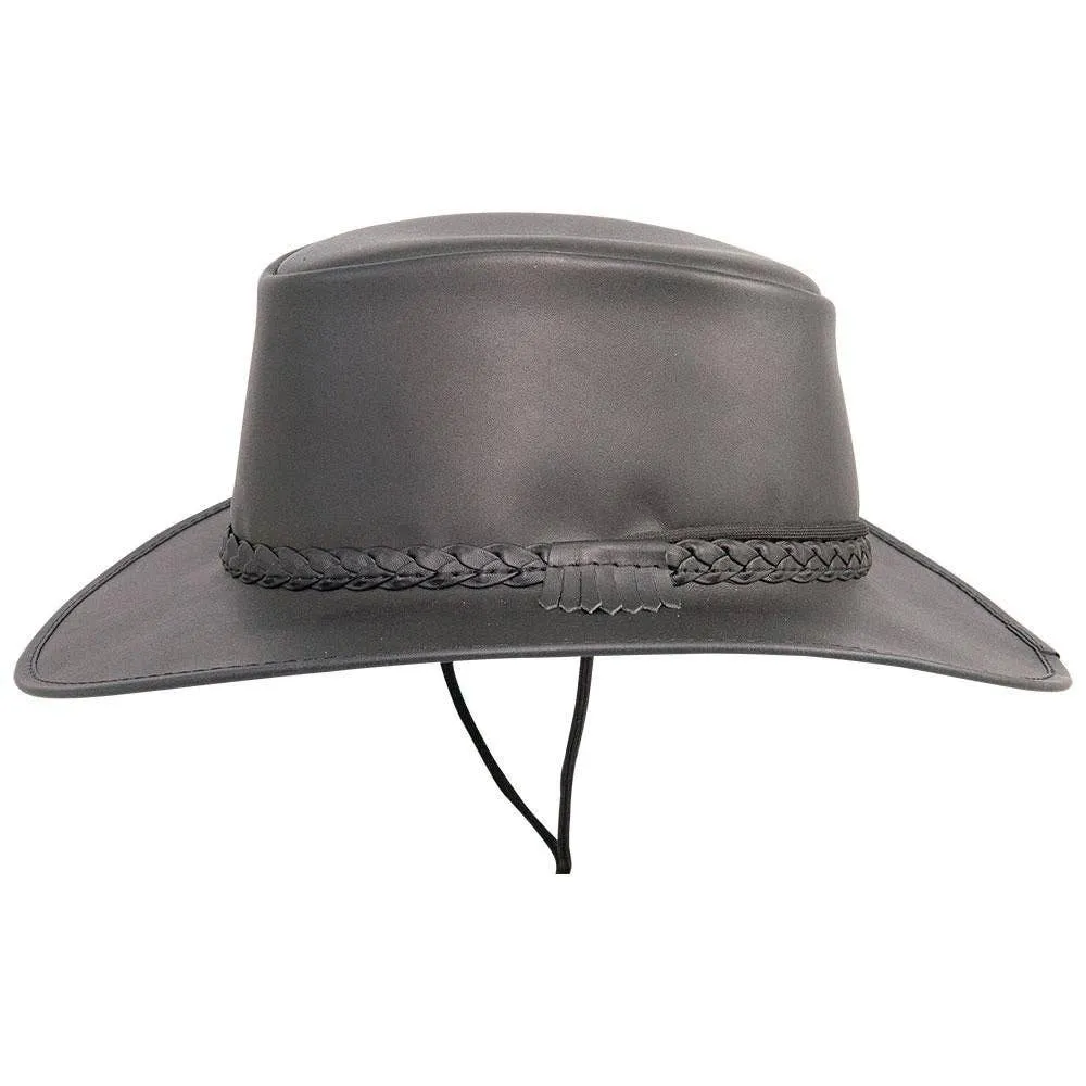 American Hat Makers Unisex Crusher - Leather Crushable Outback Hat in Black