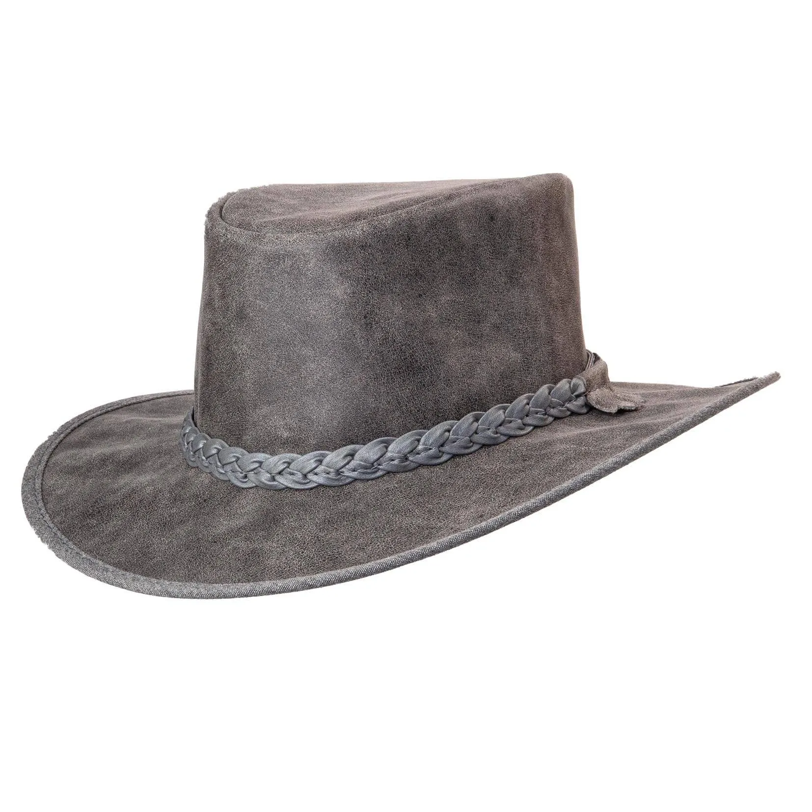 American Hat Makers Unisex Crusher - Leather Crushable Outback Hat in Black