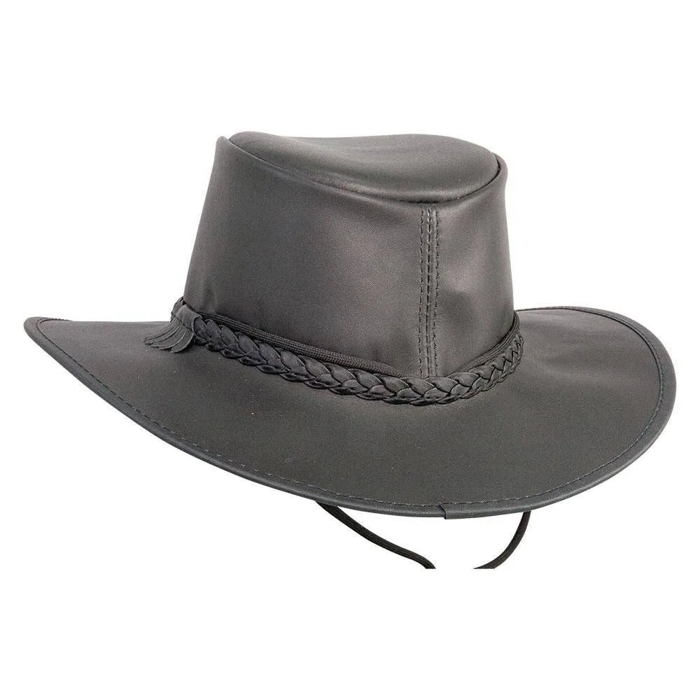 American Hat Makers Unisex Crusher - Leather Crushable Outback Hat in Black