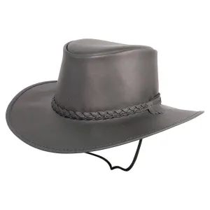 American Hat Makers Unisex Crusher - Leather Crushable Outback Hat in Black