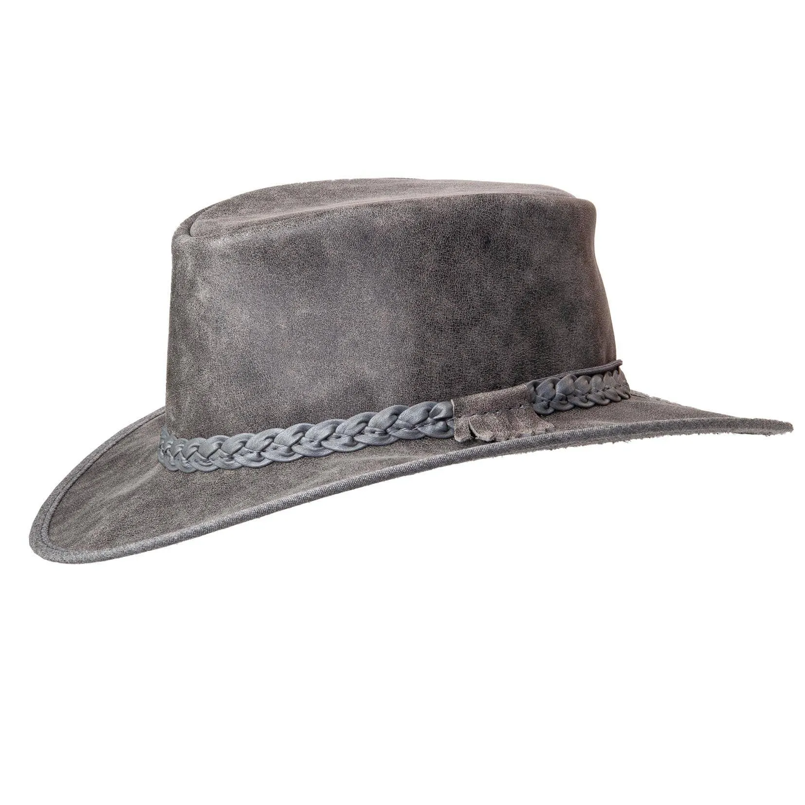 American Hat Makers Unisex Crusher - Leather Crushable Outback Hat in Black