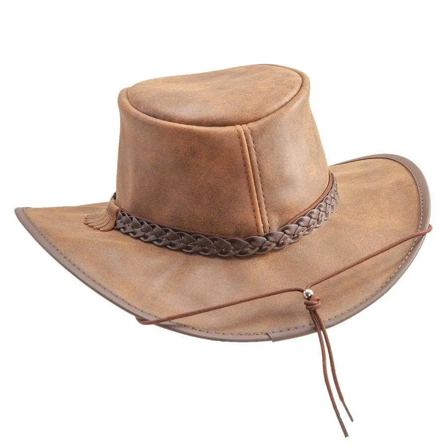 American Hat Makers Unisex Crusher - Leather Crushable Outback Hat in Brown