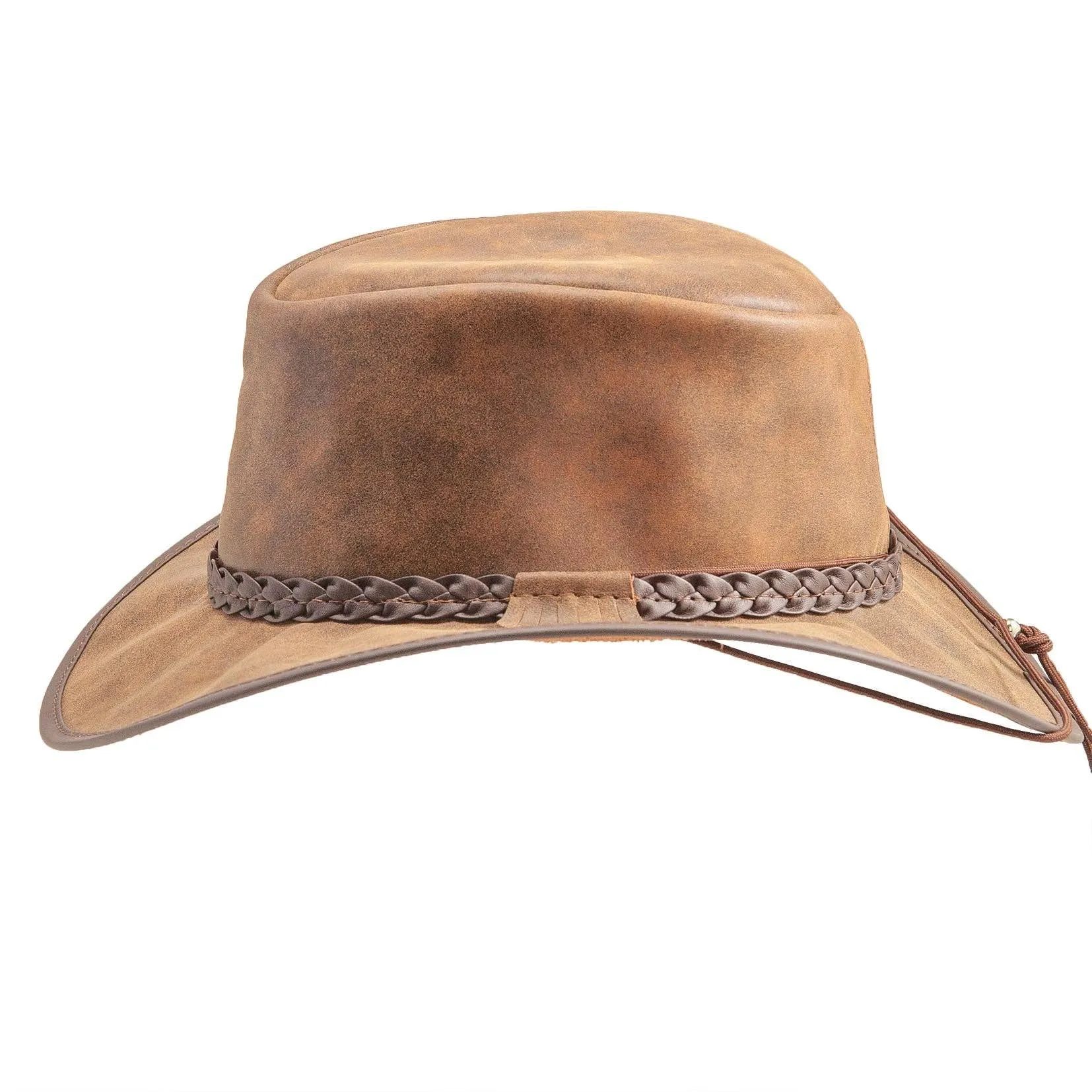 American Hat Makers Unisex Crusher - Leather Crushable Outback Hat in Brown