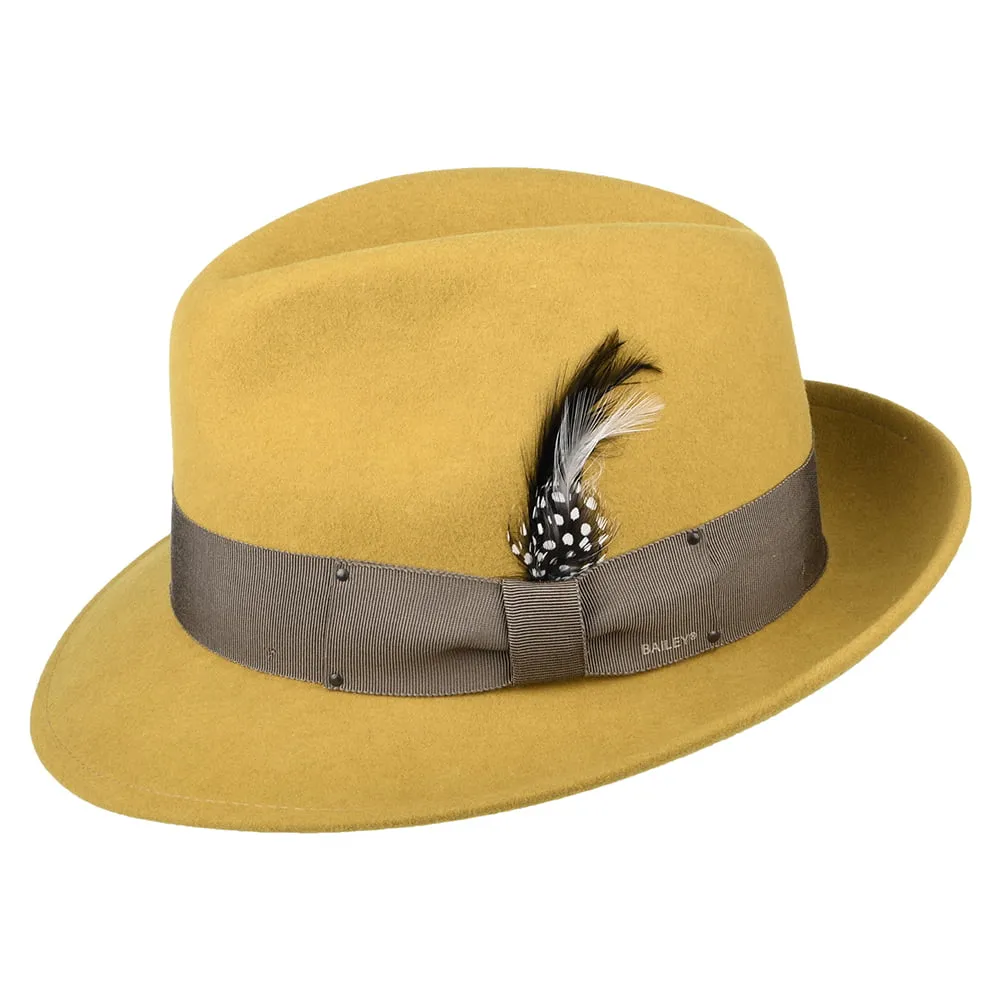 Bailey Hats Blixen Crushable Water Repellent Wool Felt Fedora Hat - Mustard