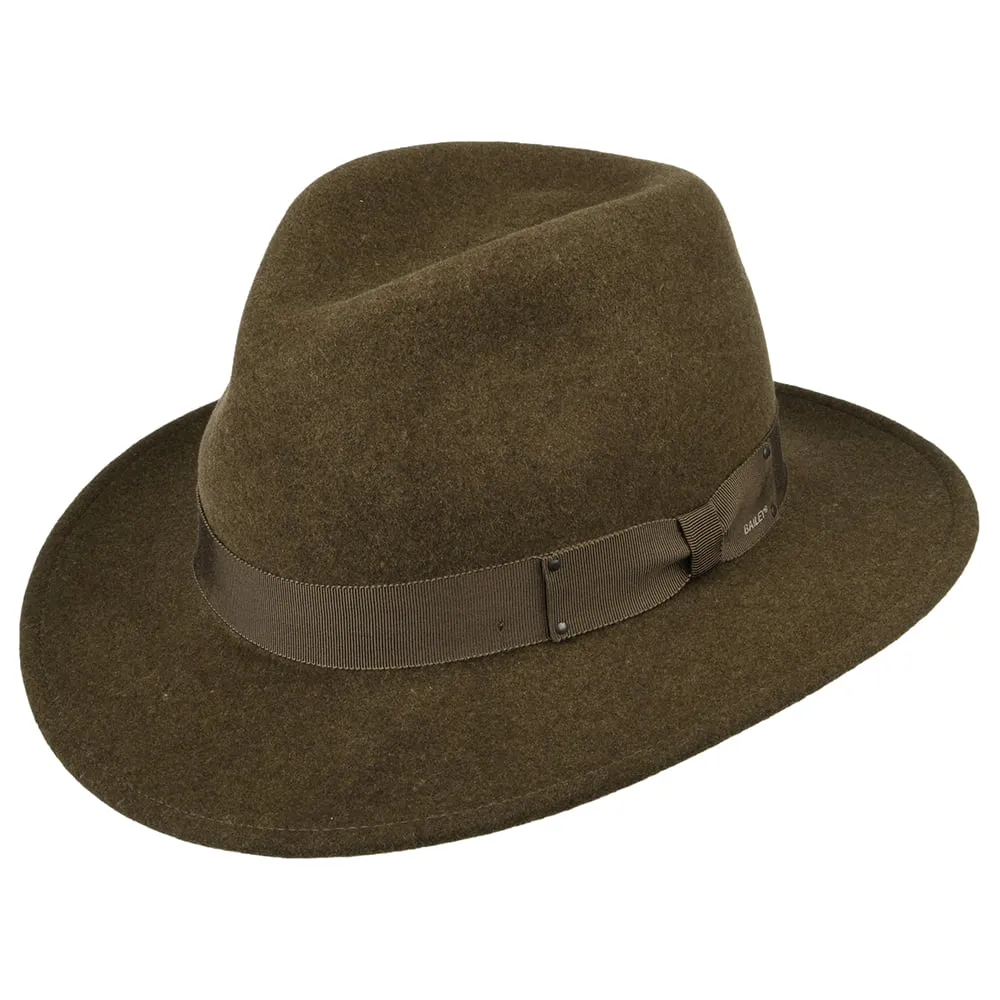 Bailey Hats Curtis Crushable Water Repellent Wool Felt Fedora Hat - Olive