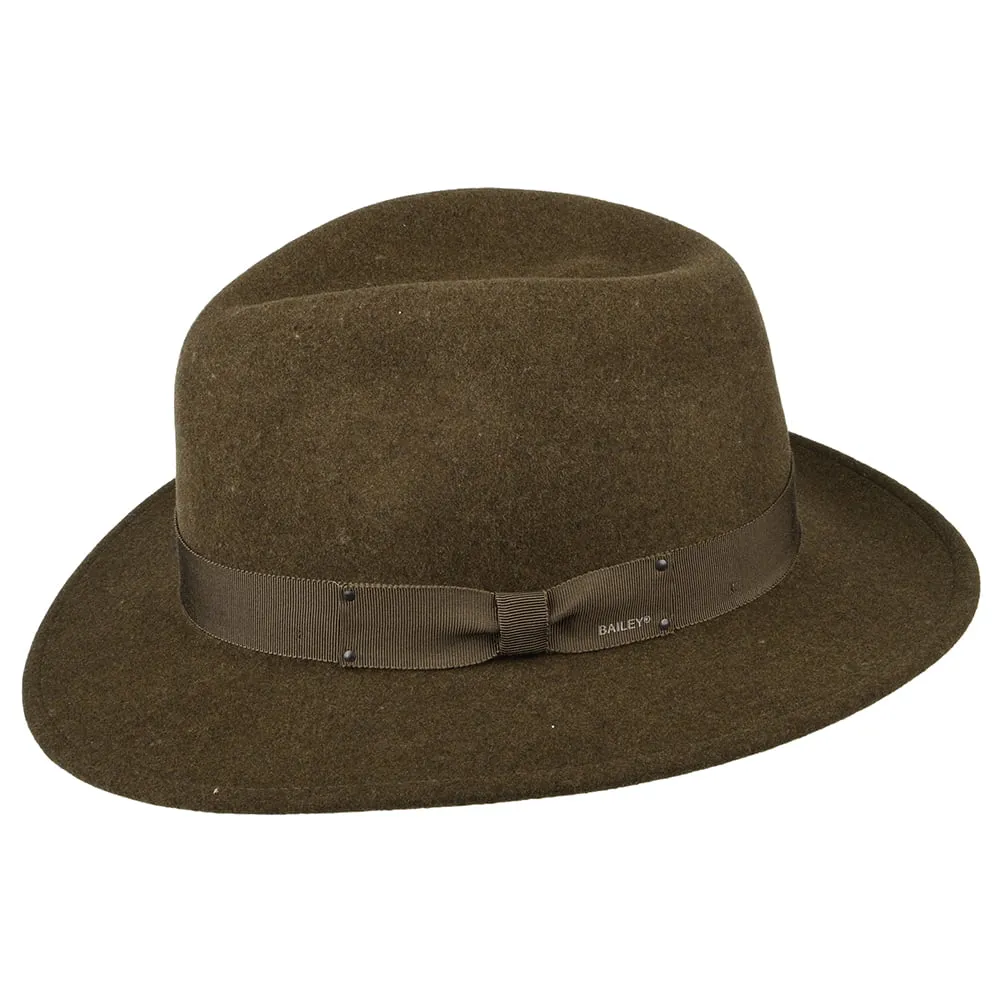 Bailey Hats Curtis Crushable Water Repellent Wool Felt Fedora Hat - Olive