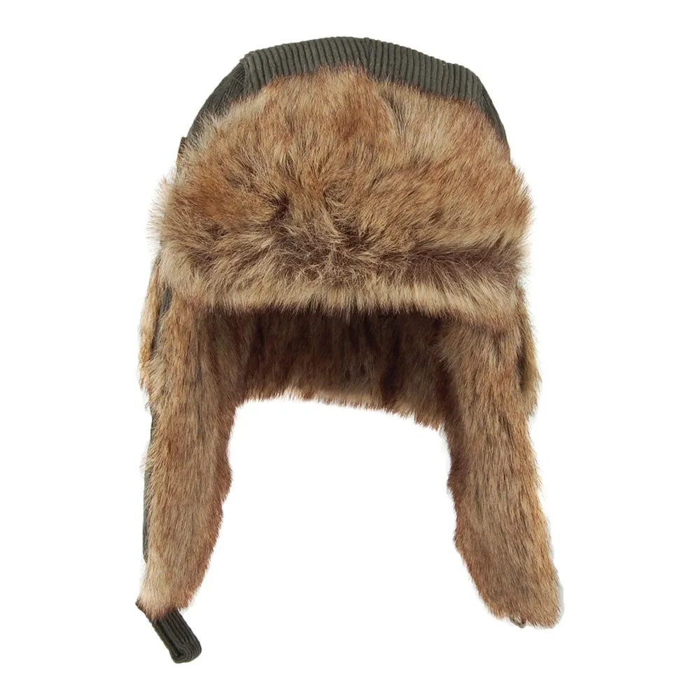 Barts Hats Corduroy Rib Faux Fur Bomber Trapper Hat - Army Green