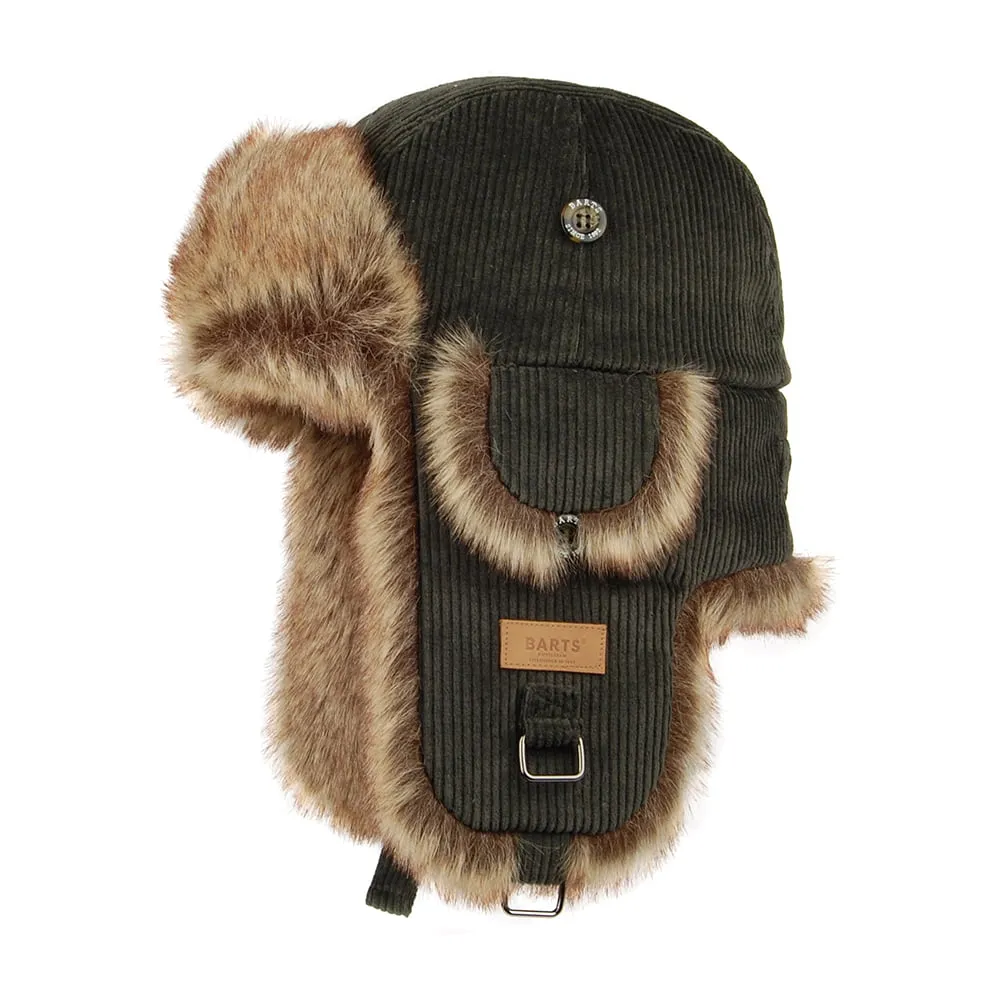 Barts Hats Corduroy Rib Faux Fur Bomber Trapper Hat - Army Green